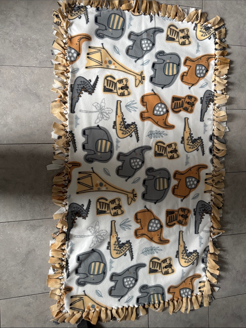 Plush Animal Print Fleece Throw Blanket in Gray & Tan Handmade